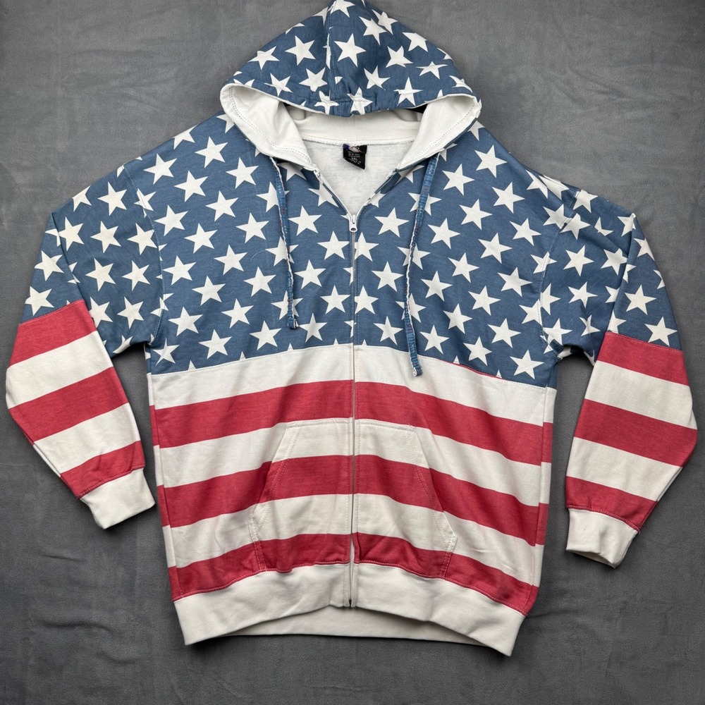 Isaac's‎ Designs Sports USA American Flag Full Zip Hoodie Sweatshirt 2XL